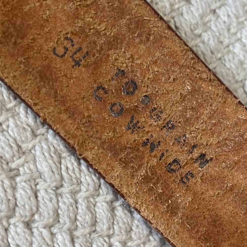 VTG Hand Tooled Leather Belt Size 34 Full Grain Cowhide Sun Face Stamped Unisex - Picture 7 of 12